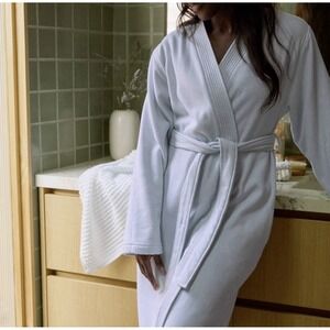 Parachute Luxury Comfy Cotton Robe Cove Blue White Stripe Unisex Resort Spa